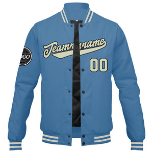 Chaqueta universitaria personalizada estilo Letterman para hombres-mujeres y jóvenes-color azul claro y crema