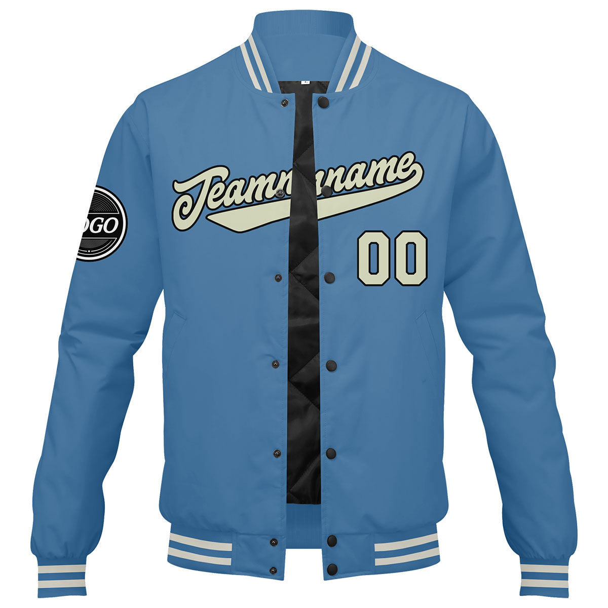 Chaqueta universitaria personalizada estilo Letterman para hombres-mujeres y jóvenes-color azul claro y crema