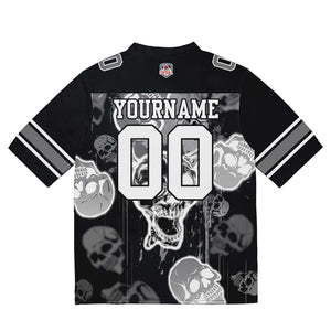 Camiseta de fútbol personalizada con nombre y número del equipo impresos y bordados-estilo grafiti con calavera -Gris