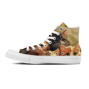 Perfectamente elegantes: realza tu estilo con nuestras zapatillas unisex de lona de corte medio-adornadas con encantadores estampados de gatos para un toque de fantasía-perfectas para hombres y mujeres