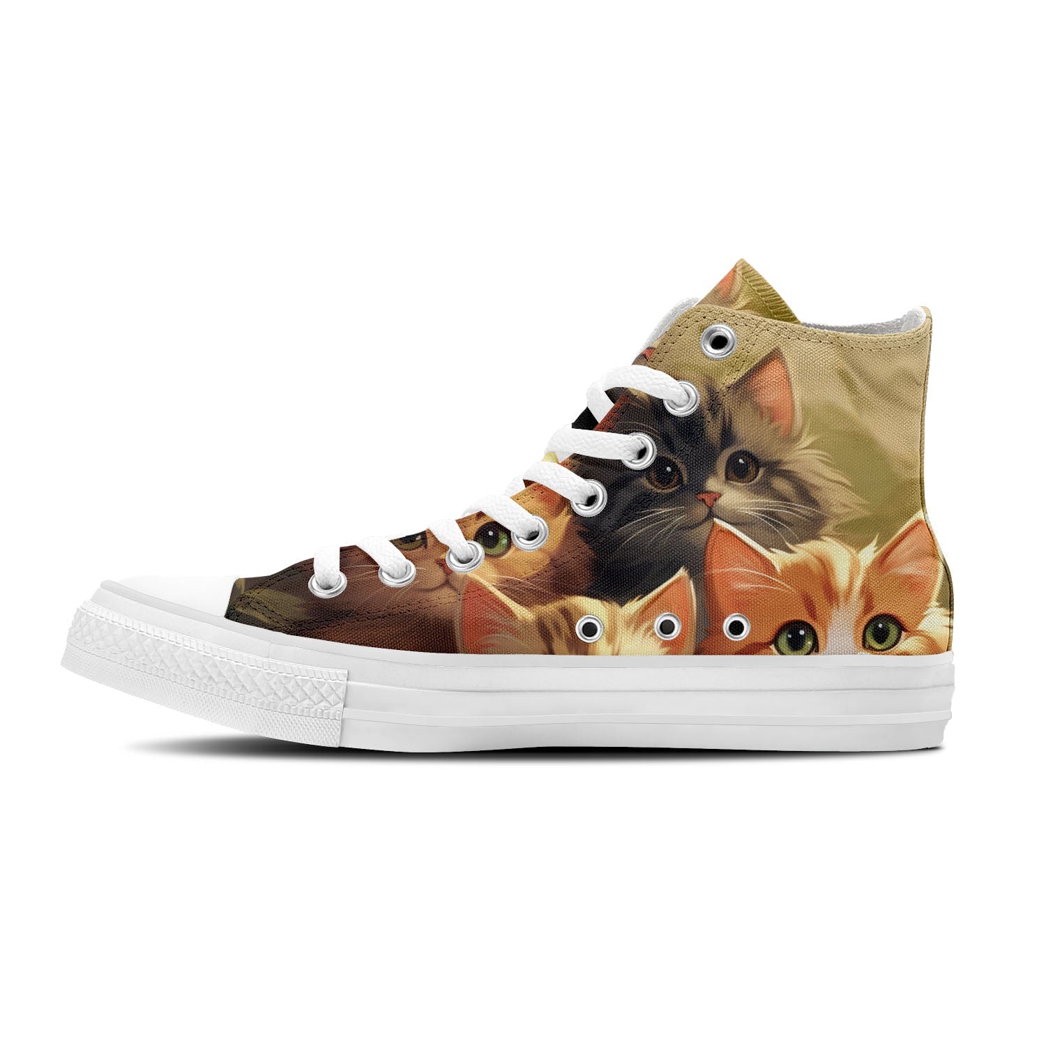 Perfectamente elegantes: realza tu estilo con nuestras zapatillas unisex de lona de corte medio-adornadas con encantadores estampados de gatos para un toque de fantasía-perfectas para hombres y mujeres