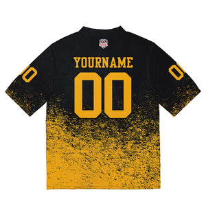Camiseta de fútbol personalizada con nombre y número del equipo impresos y bordados-color negro y amarillo