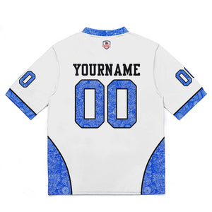 Camiseta de fútbol personalizada con nombre y número del equipo bordados-color blanco y azul