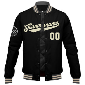 Chaqueta universitaria personalizada estilo Letterman para hombres-mujeres y jóvenes en color gris-negro y crema