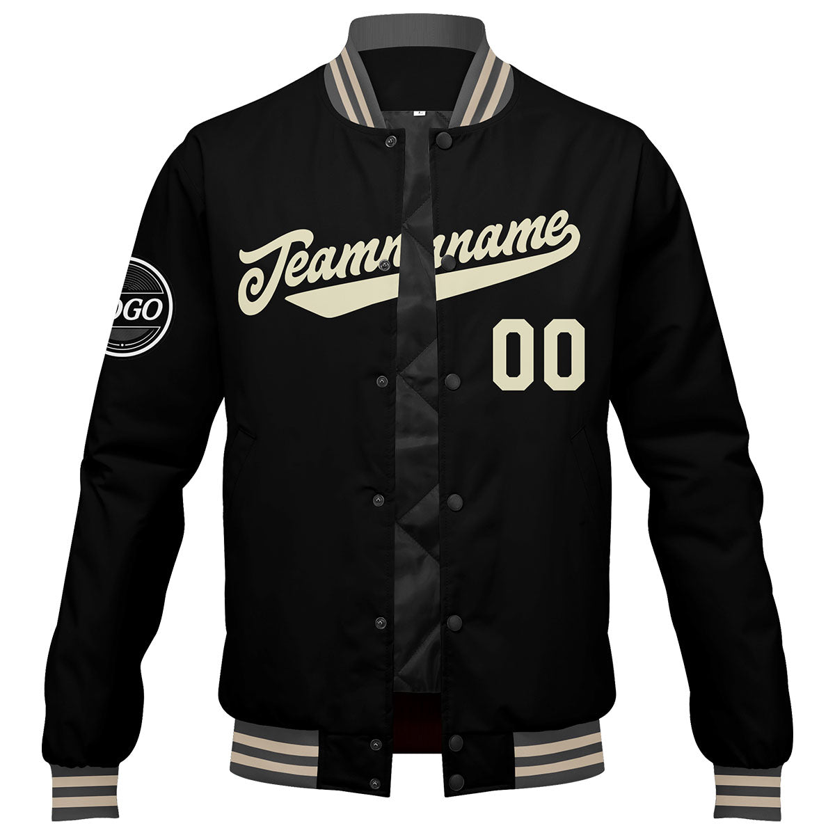 Chaqueta universitaria personalizada estilo Letterman para hombres-mujeres y jóvenes en color gris-negro y crema