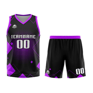 Uniforme de baloncesto morado con diseño geométrico personalizado-estampado con tu logotipo-nombre y número