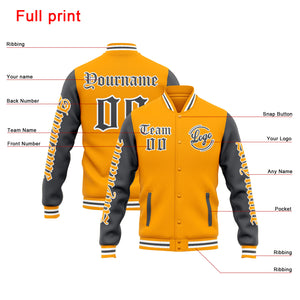 Chaqueta universitaria personalizada estilo Letterman para hombres-mujeres y jóvenes-color amarillo y gris