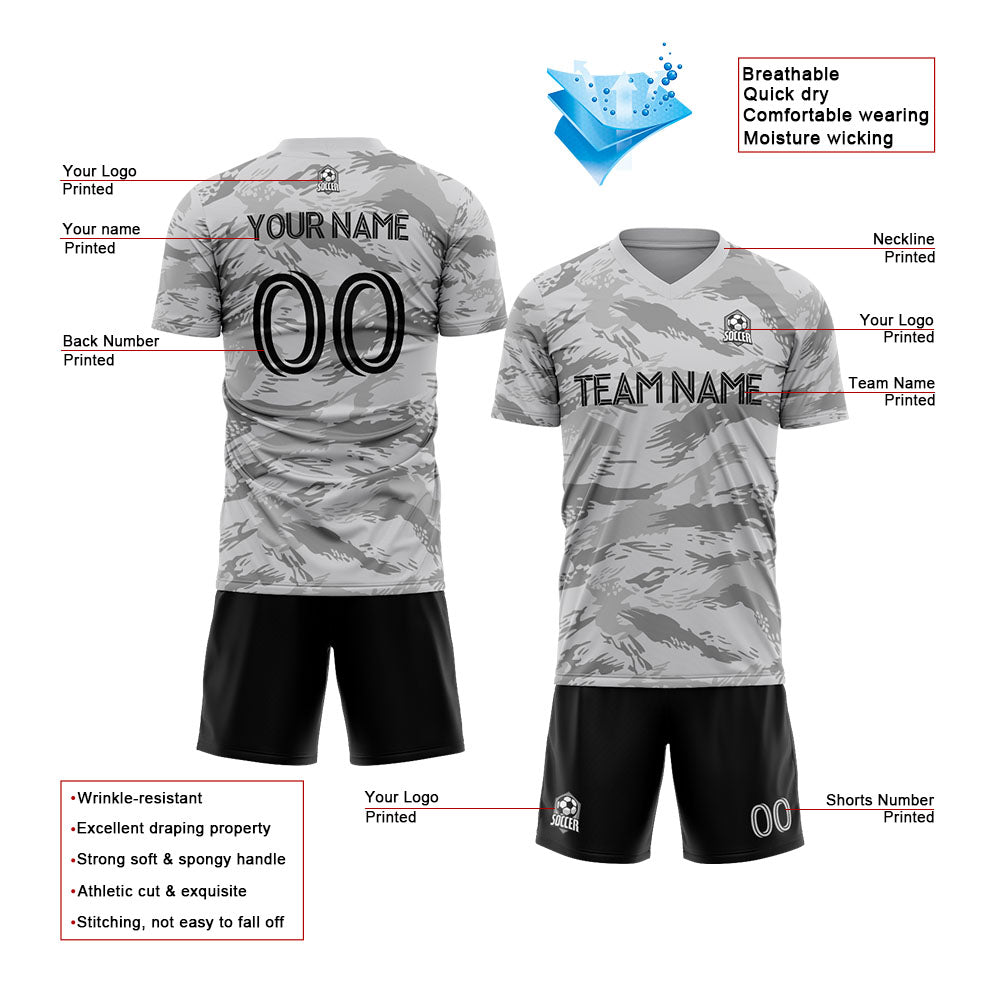 custom soccer uniform jersey kids adults personalized set jersey shirt gray