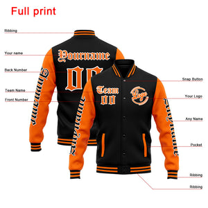 Chaqueta universitaria personalizada estilo Letterman para hombres-mujeres y jóvenes-color naranja y negro
