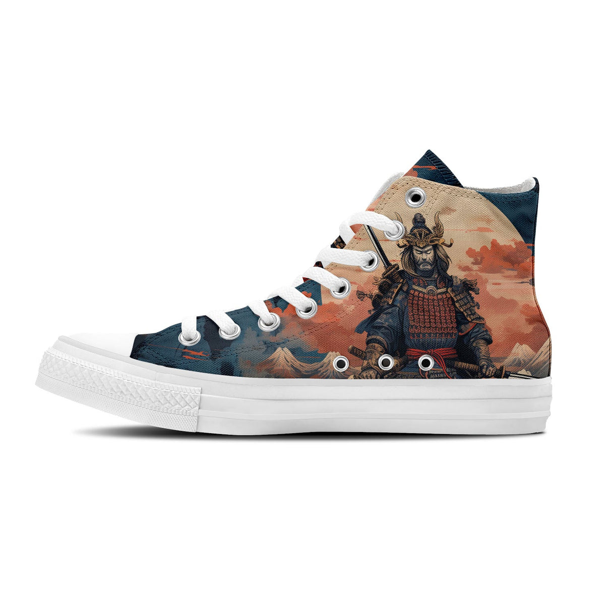 Estilo Swordplay Chic: Zapatillas de lona de caña alta con motivos de samuráis japoneses: una declaración de moda atrevida para ambos sexos