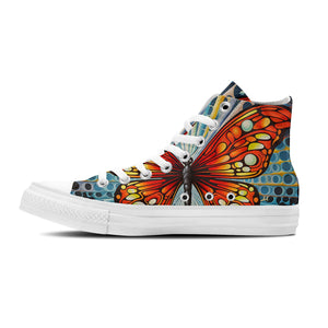 Fantasía de Mariposa: Zapatillas de lona de media caña para hombre y mujer -Adéntrate en un mundo de elegancia artística con imágenes de mariposas de Op Art