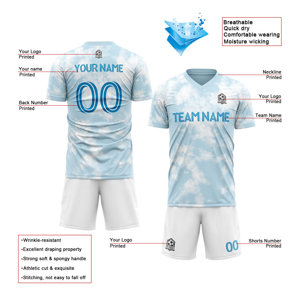 custom soccer uniform jersey kids adults personalized set jersey shirt light blue
