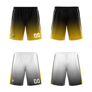 Traje de baloncesto reversible personalizado en negro-amarillo y blanco para adultos y niños