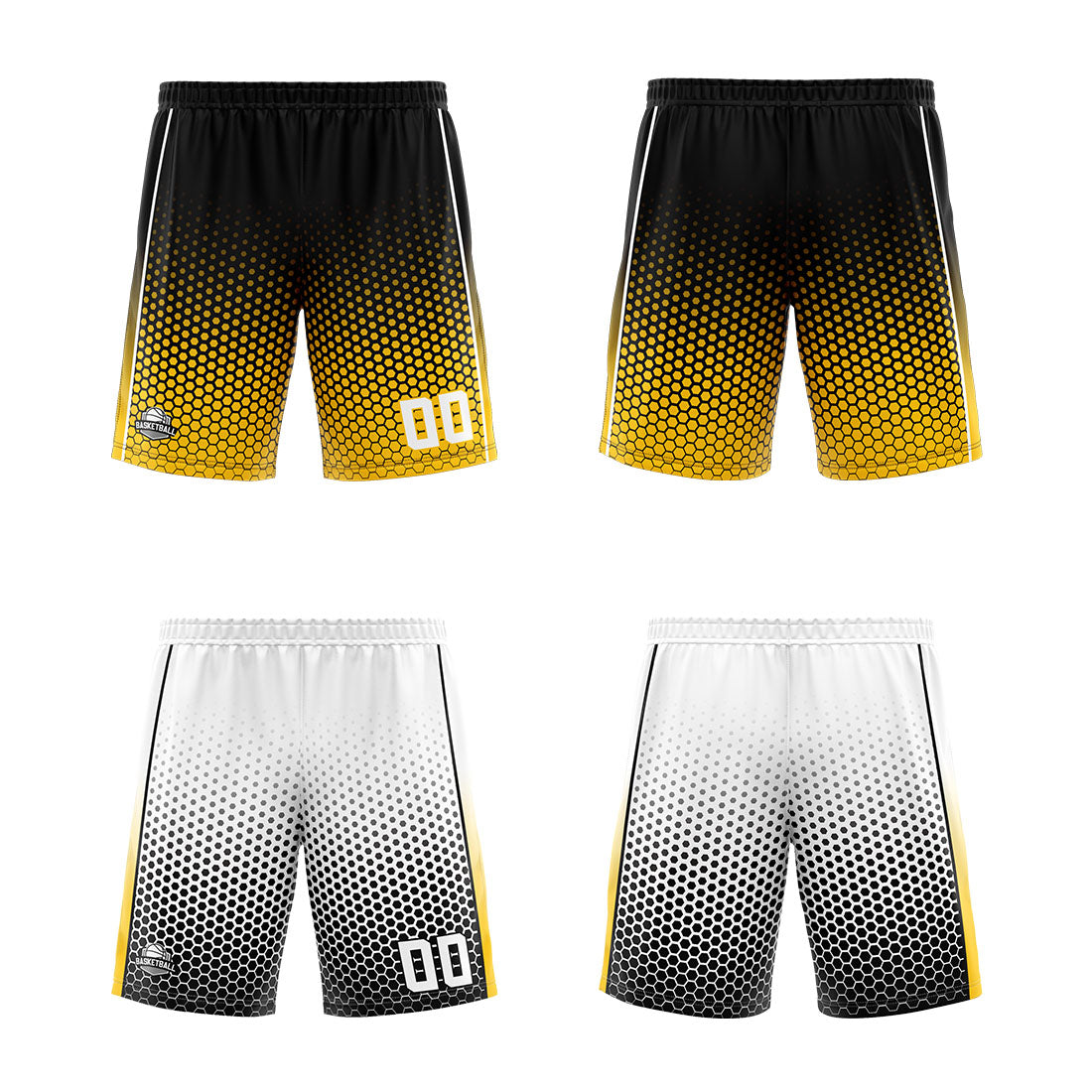 Traje de baloncesto reversible personalizado en negro-amarillo y blanco para adultos y niños