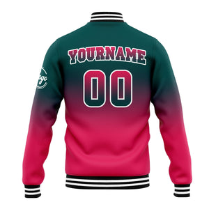 Chaqueta universitaria personalizada estilo Letterman para hombres-mujeres y jóvenes-color verde oscuro y rosa