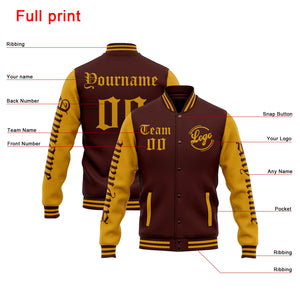 Chaqueta universitaria personalizada estilo Letterman para hombres-mujeres y jóvenes-color burdeos y dorado