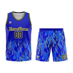 Uniforme de baloncesto personalizado Royal Flame con tu logotipo-nombre y número impresos