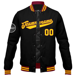 Chaqueta universitaria personalizada estilo Letterman para hombres-mujeres y jóvenes-color carmesí-negro y amarillo