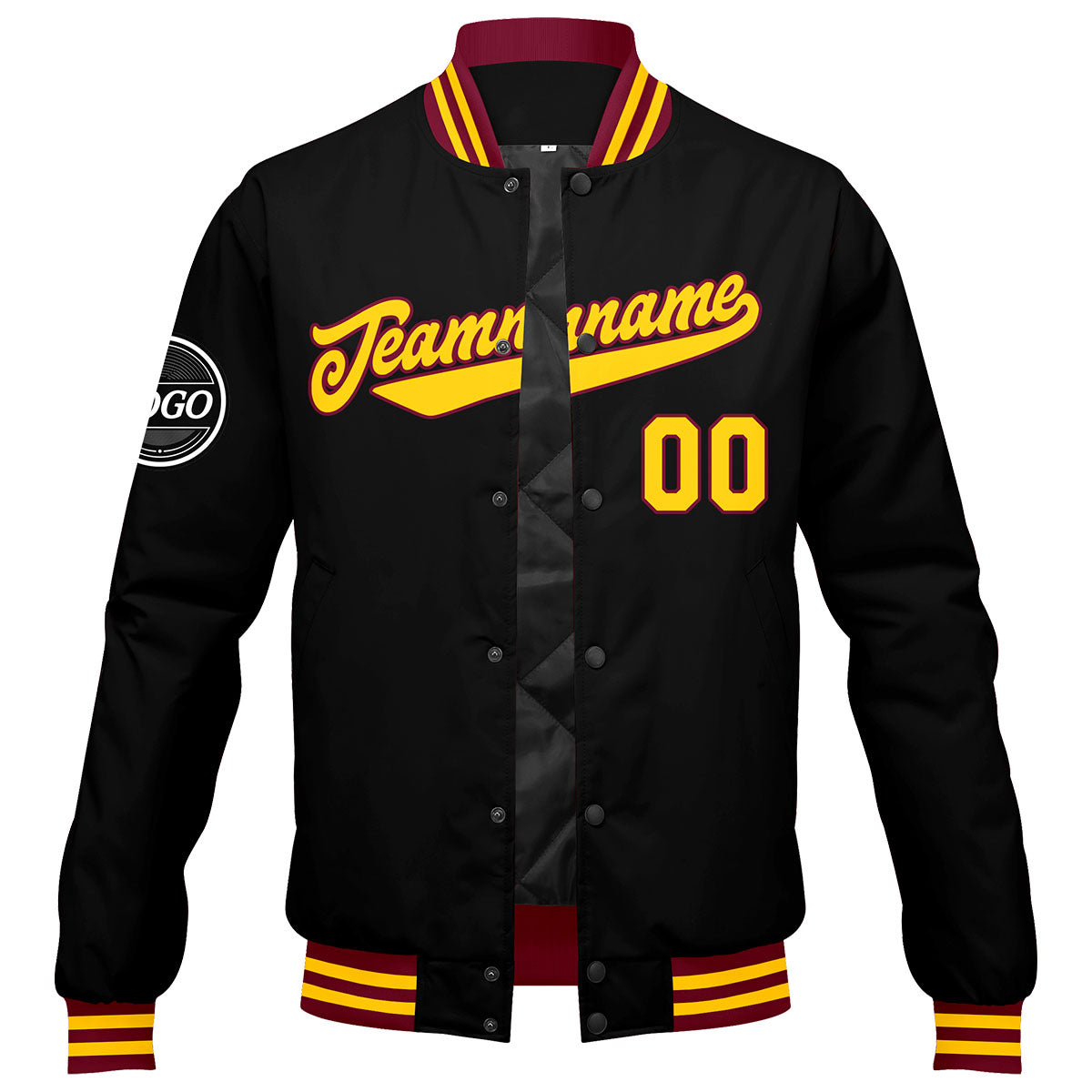 Chaqueta universitaria personalizada estilo Letterman para hombres-mujeres y jóvenes-color carmesí-negro y amarillo