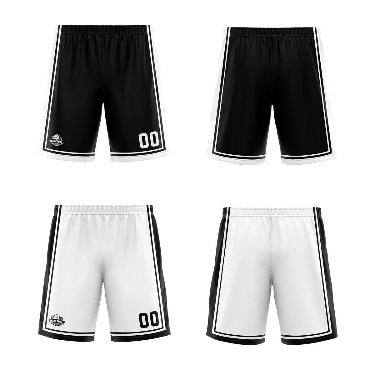 Traje de baloncesto reversible blanco y negro personalizado para adultos y niños