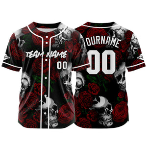 Camiseta de béisbol personalizada para hombres mujeres ni?os y jóvenes con bordados y estampado de calavera rosa y rojo