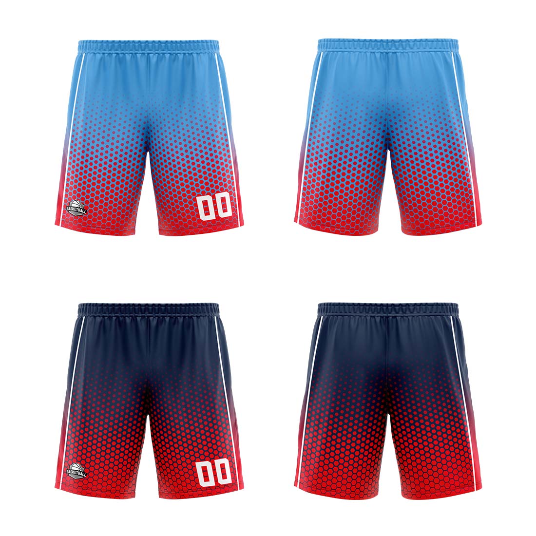 Traje de baloncesto reversible azul marino y rojo personalizado para adultos y niños