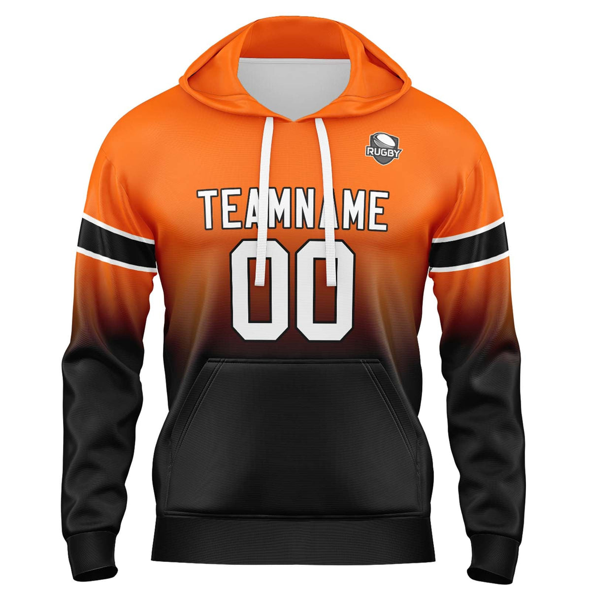 Sudadera con capucha personalizada con degradado para hombre-mujer-niña o niño Estampa tu logotipo-nombre o número Color naranja y negro