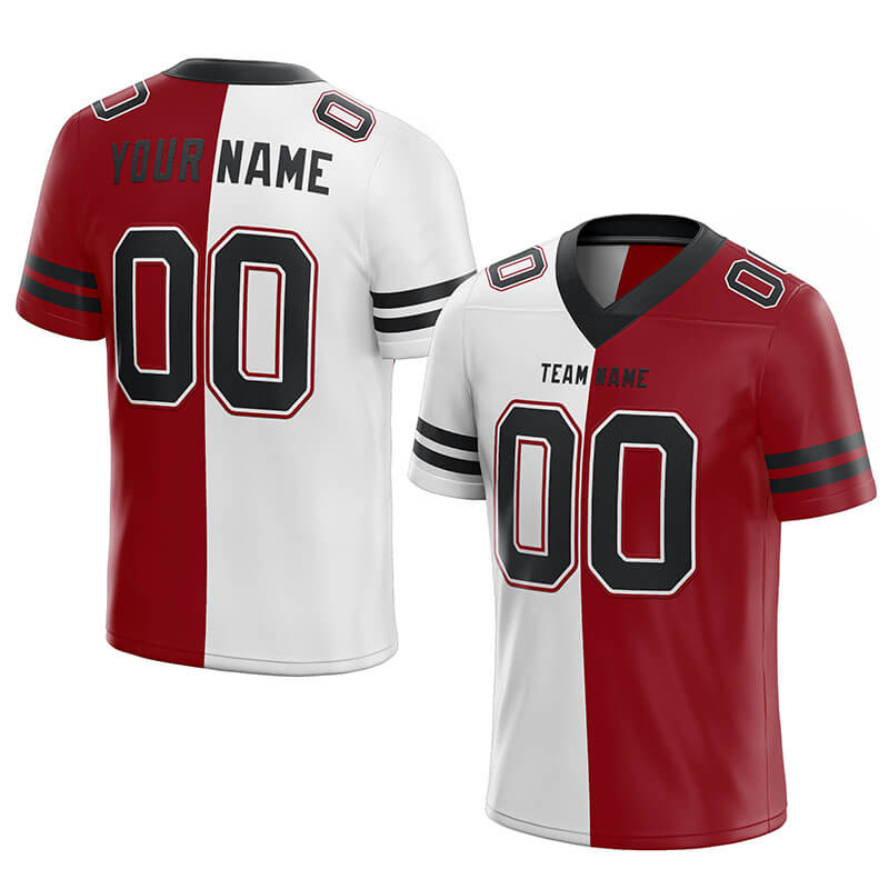 custom authentic split fashion football jersey red-white-black mesh