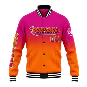 Chaqueta universitaria personalizada estilo Letterman para hombres-mujeres y jóvenes-color rosa y naranja