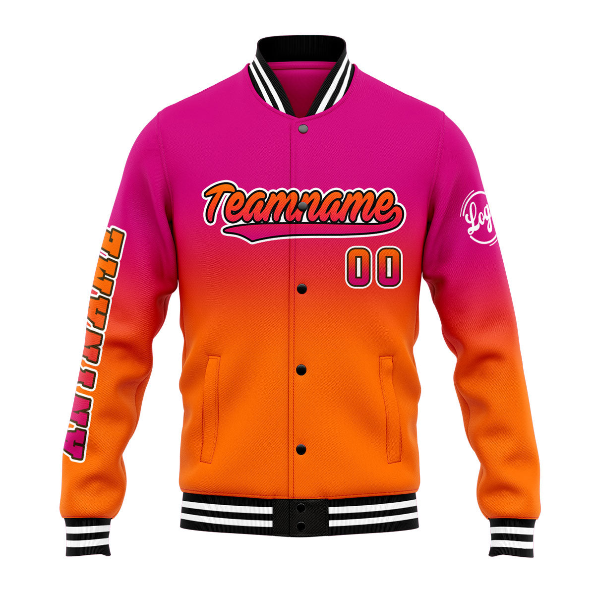 Chaqueta universitaria personalizada estilo Letterman para hombres-mujeres y jóvenes-color rosa y naranja