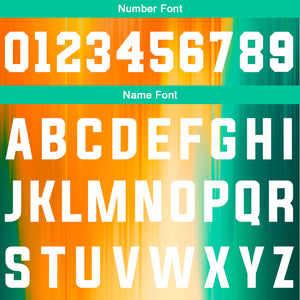 Uniforme de baloncesto personalizado de color naranja y verde arcoíris con tu logotipo-nombre y número impresos