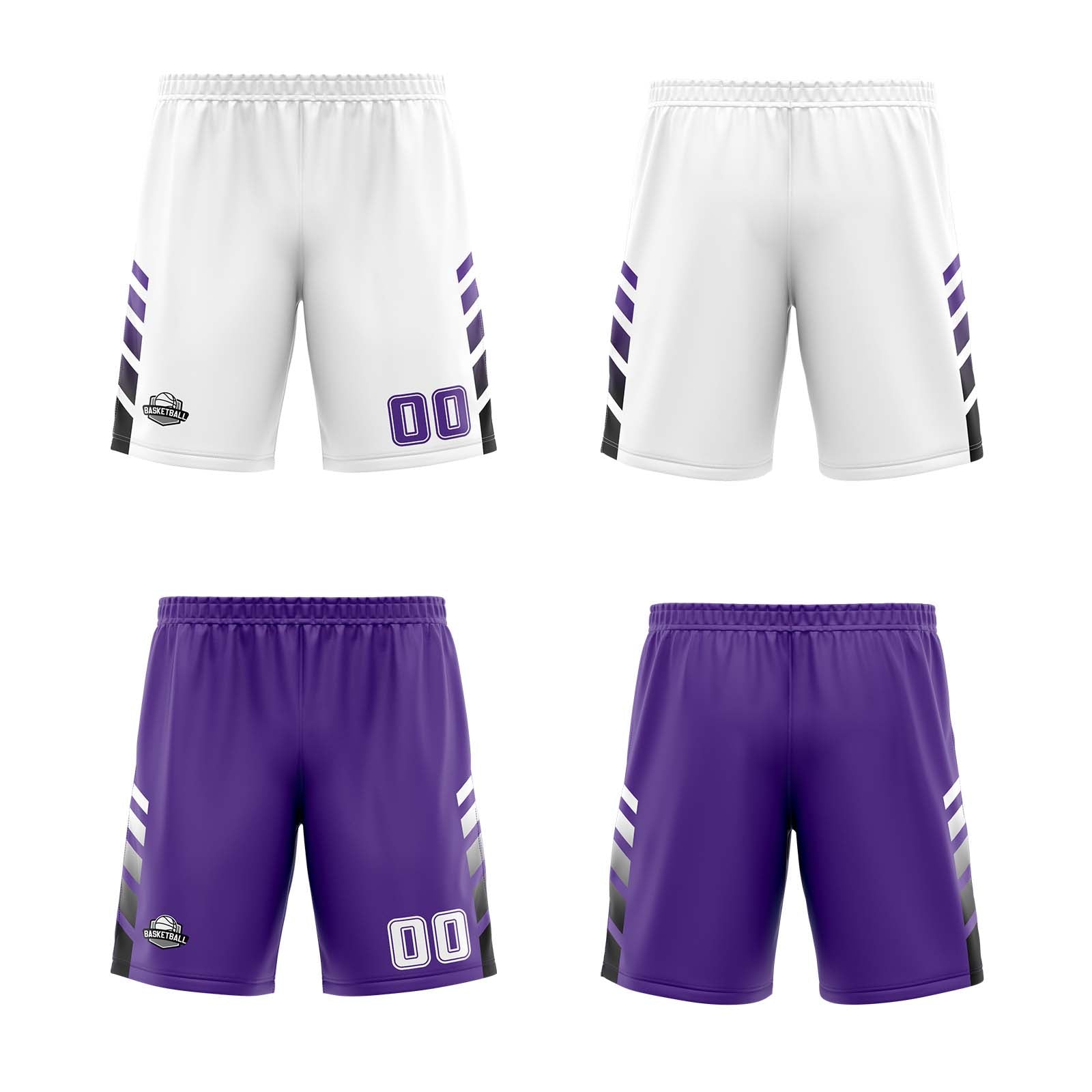 Traje de baloncesto reversible personalizado blanco-morado y negro para adultos y niños