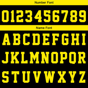 Uniforme de baloncesto personalizado negro y amarillo con tu logotipo-nombre y número impresos