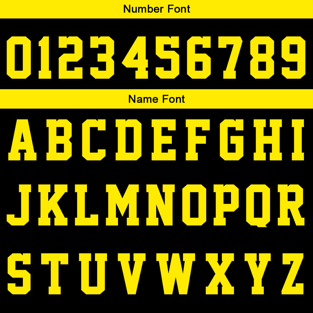 Uniforme de baloncesto personalizado negro y amarillo con tu logotipo-nombre y número impresos