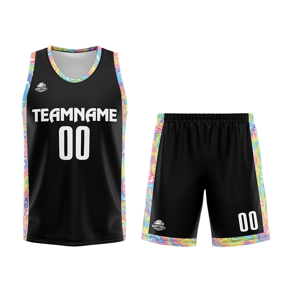Uniforme de baloncesto negro personalizado con tu logotipo-nombre y número impresos