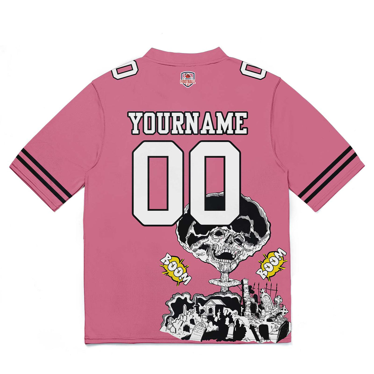 Camiseta de fútbol personalizada con nombre y número del equipo impresos y bordados-color rosa