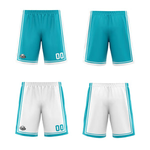 Traje de baloncesto reversible personalizado en cian y blanco para adultos y niños