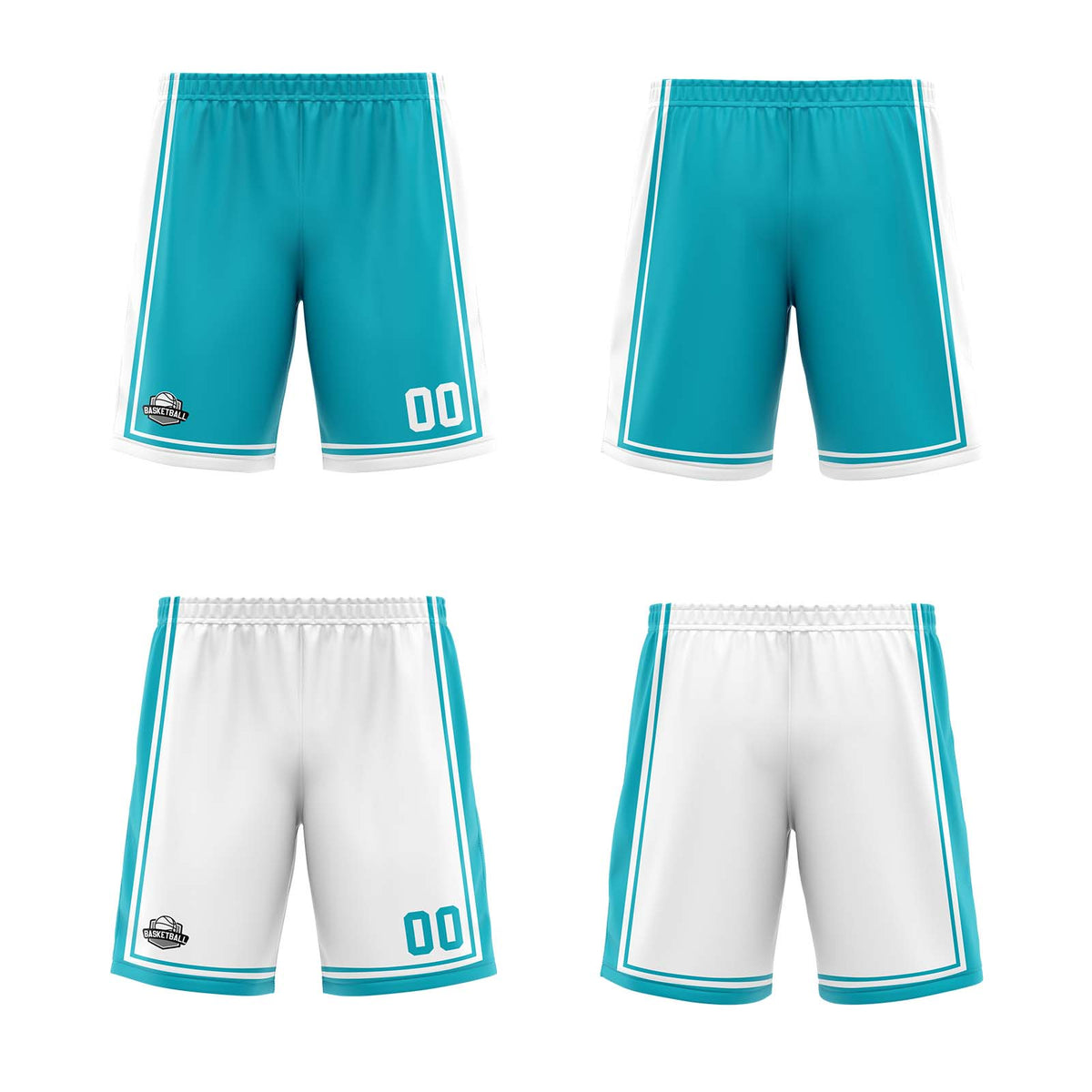 Traje de baloncesto reversible personalizado en cian y blanco para adultos y niños