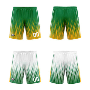 Traje de baloncesto reversible personalizado verde-amarillo y blanco para adultos y niños