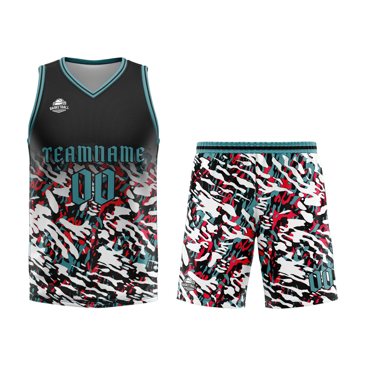 Uniforme de baloncesto personalizado en negro-rojo y verde con tu logotipo-nombre y número impresos