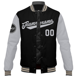 Chaqueta universitaria personalizada estilo Letterman para hombres-mujeres y jóvenes en color gris-negro y crema