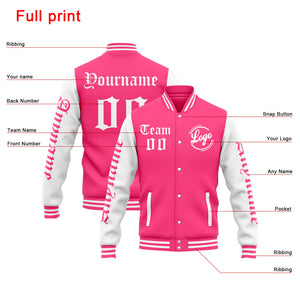 Chaqueta universitaria personalizada estilo Letterman para hombres-mujeres y jóvenes-color rosa y blanco