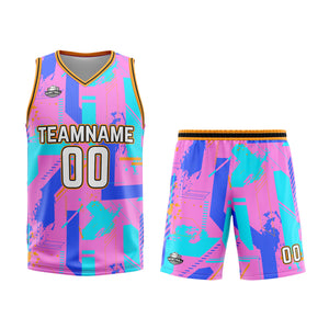 Custom Geometry Pink Blue Basketball Jersey Uniform Suit Printed Your Logo Name Number