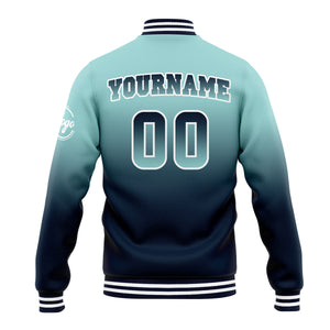 Chaqueta universitaria personalizada estilo Letterman para hombres-mujeres y jóvenes-color verde azulado claro y azul marino