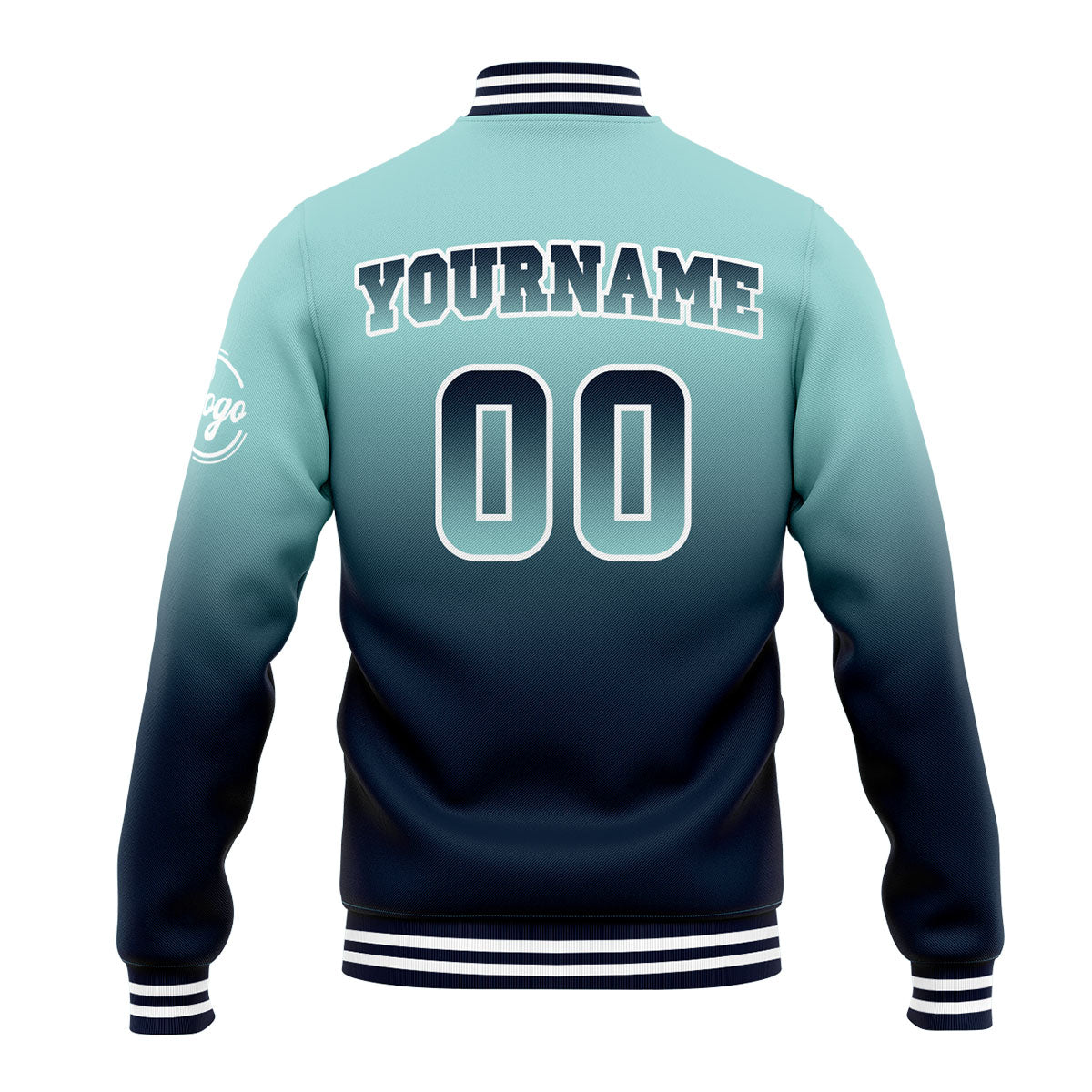 Chaqueta universitaria personalizada estilo Letterman para hombres-mujeres y jóvenes-color verde azulado claro y azul marino