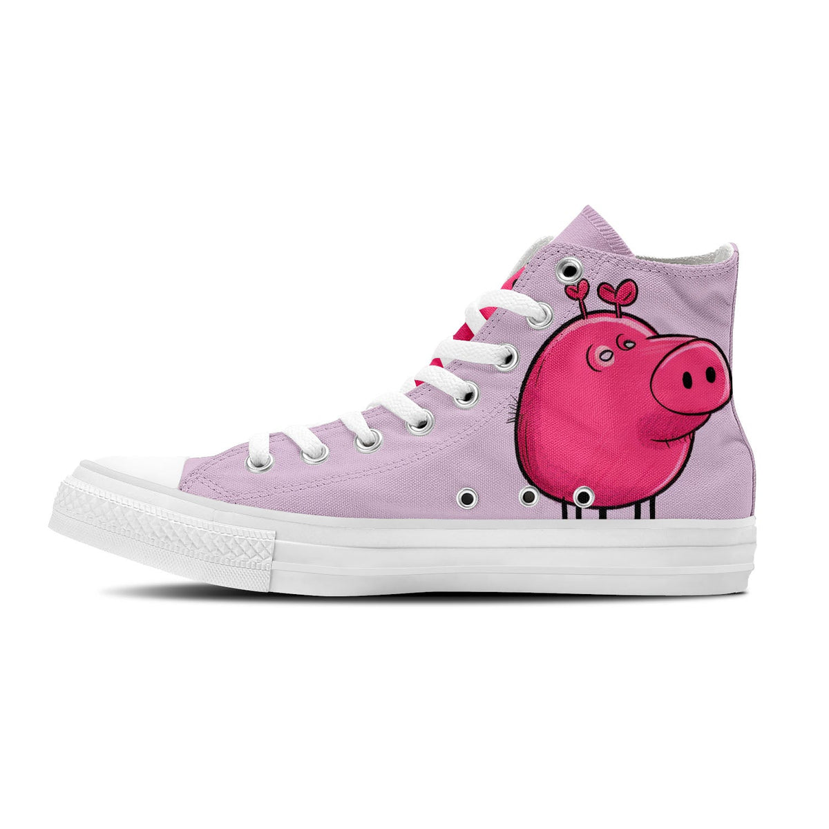 Adorable Oink: Déjese seducir por la ternura con nuestras zapatillas de lona de media caña con divertidos dibujos de cerditos: moda divertida para hombres y mujeres