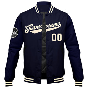 Chaqueta universitaria personalizada estilo Letterman para hombres-mujeres y jóvenes-color azul marino y crema