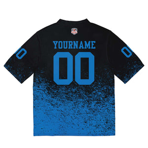Camiseta de fútbol personalizada con nombre y número del equipo impresos y bordados-color negro y azul