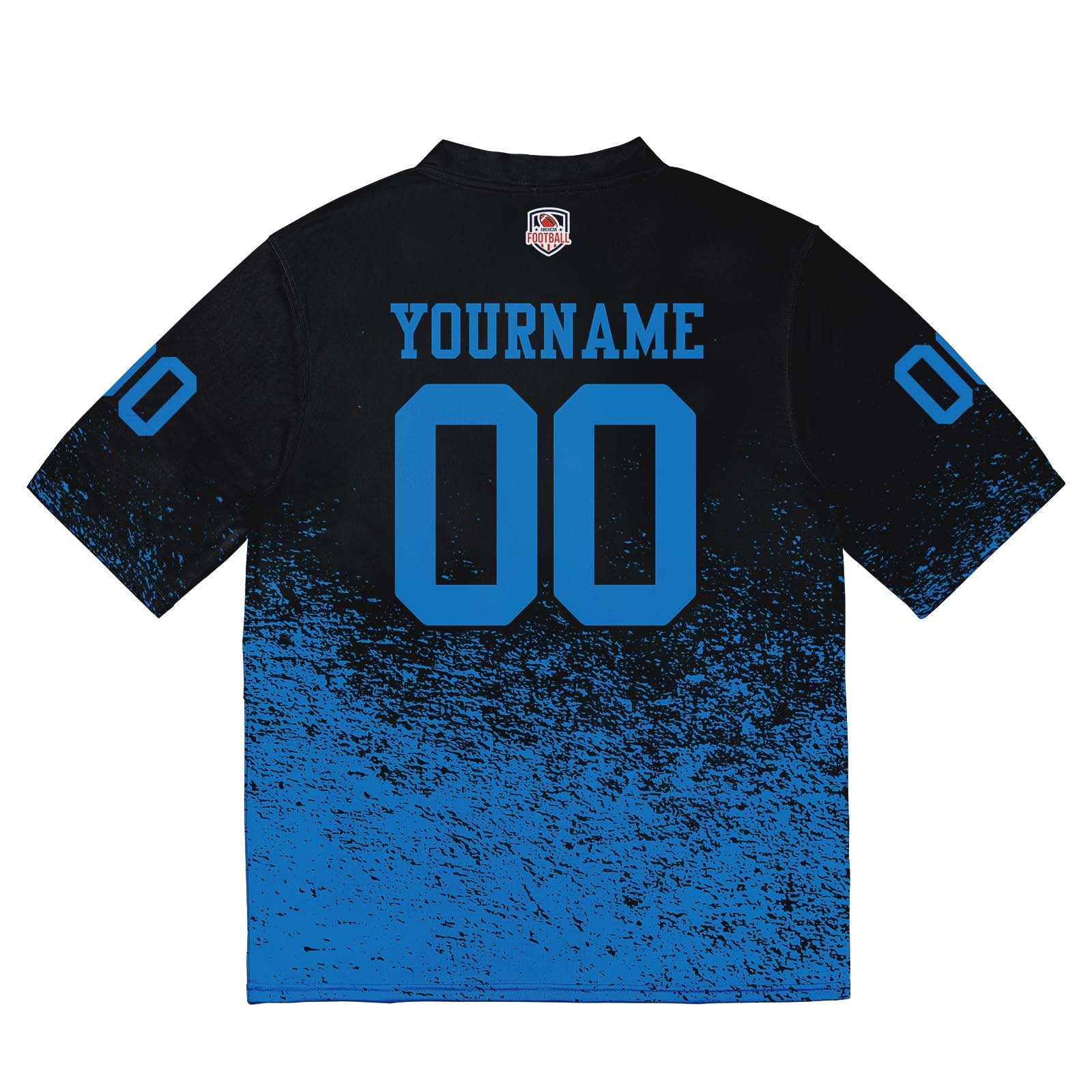 Camiseta de fútbol personalizada con nombre y número del equipo impresos y bordados-color negro y azul