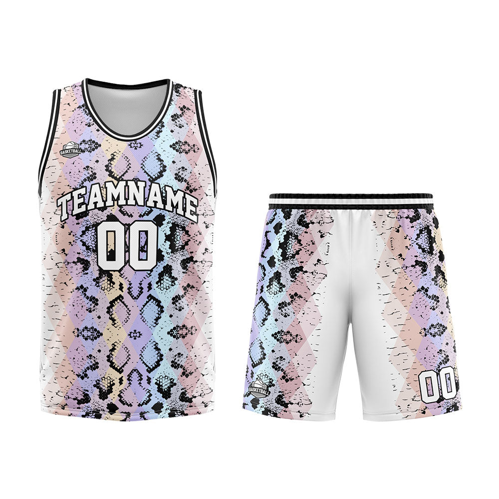 Uniforme de baloncesto personalizado con estampado de serpiente y tu logotipo-nombre y número impresos